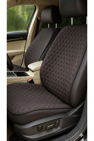 Oto Koltuk Kılıfı Sırt Destekli Minder Kırmızı Dikişli Classe Elegance Ön İkili +arka Oturma Set Siyah-kırmızı Dikiş