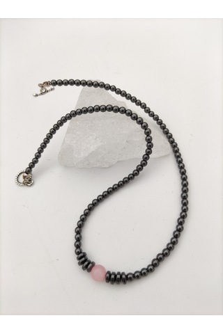 Stoneage Pembe Kuvars Ve Hematit Taşlı Şifa Kolyesi Gümüş