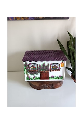 El Boyaması Ev Şeklinde Çatılı Ahşap Ekmeklik Karışık