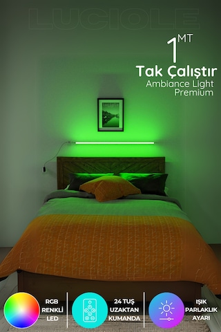 Led Aplik Işık Uzaktan Kumandalı Yatak Tv Üstü 16 Renk 4 Animasyon Yapışkanlı