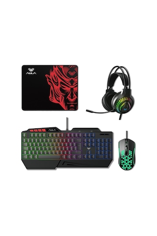 Aula T650 4 İn 1 Gaming Set Rgb Kablolu Membran Klavye 3600 Dpı Mouse Mikrofonlu Oyuncu Kulaklığı Mousepad Lazer