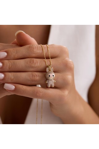 Labubu Kolye 14 Ayar Toz Pembe 2,5-1,5 Cm T14394 Renkli