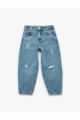 Koton Yüksek Bel Pamuklu Balon Kesim Denim Pantolon Lıght Indıgo 6skg40092ad Açık Mavi