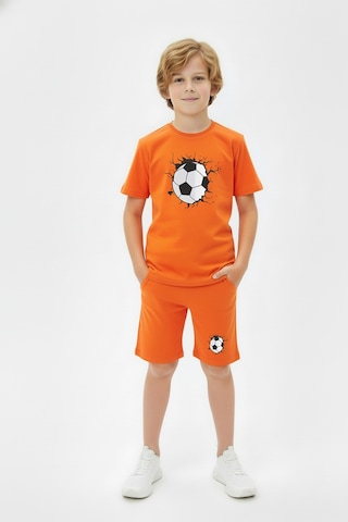 Fyk Kids 3'lü Bisiklet Yaka Baskı Detaylı Renkli Kaprili Erkek Çocuk 6 Parça Alt Üst Takım Sax-turuncu-mint