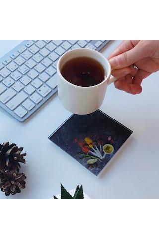 Decorita Cam Bardak Altlığı Baharat Çeşnisi 4'lü Takım 10 CM x 10 CM Çok Renkli