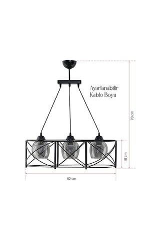 Üçlü Curva Sıralı Metal Avize Füme Rengi Camlı Siyah