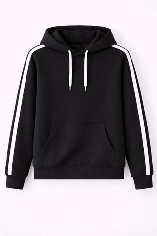 Barlashive Erkek Şeritli Kapüşonlu Sweatshirt Oversize 3 İplik Pamuklu Hoodei - Siyah Çok Renkli