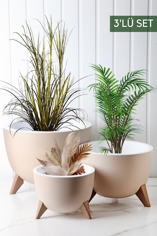 Nandy Home Ufo Model 3'lü Saksı Seti Krem