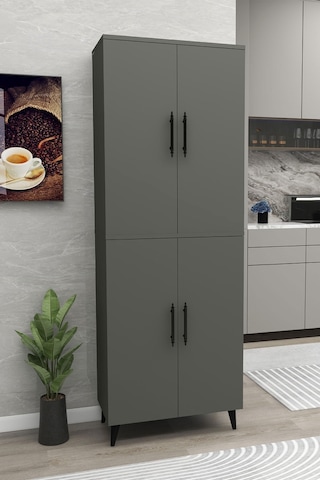 Meta 6 Raflı 4 Kapaklı Çok Amaçlı Xl Dolap Mutfak Banyo Balkon Erzak Killer Dolabı - Antrasit