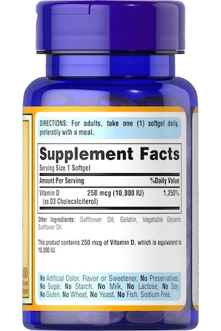 Puritan's Pride Vitamin D3 250 Mcg 10000 Iu , 100 Softgels