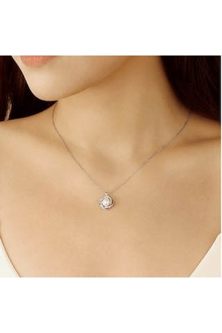 Monemel Kristal Taşlı İnci Kolye Altın Kaplama N0863 Gümüş