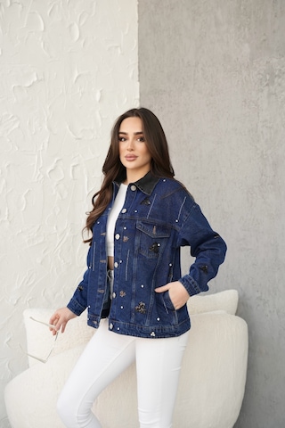 Kadın Cep Detaylı Tasarım Kot Ceket Mavi