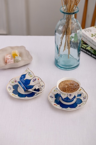 Emsan Kır Çiçekleri 2 Kişilik Kahve Fincan Takımı Mavi 80 Ml