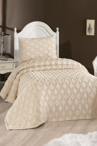 Çeyiz Diyarı Vesya 2 Parça Tek Kişilik Pike Takımı Bej Bej