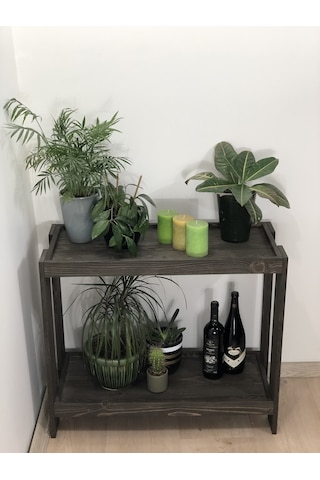 O&A WOOD 2 Katlı Doğal Ahşap Çiçeklik, Ceviz Masif Saksı Standı Ceviz