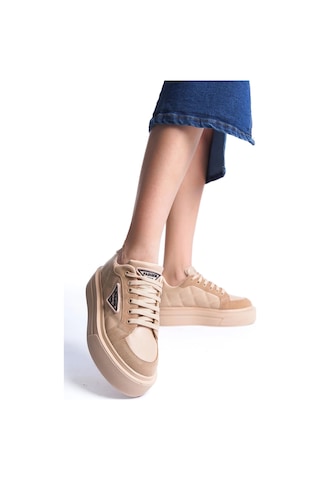 Mevese Pinter Bağcıklı Ortopedik Taban Desenli Kadın Sneaker Spor Ayakkabı - Ten