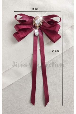 Kadın Fiyonk Broş-bordo. Rhinestone Çiçek Detaylı. Fiyonk Broş Kurdele. Boyun Kravat Çok Renkli