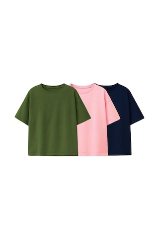 Zuzunga Besic 3'lü Çocuk T-shirt Pembe - Haki - Lacivert Çok Renkli