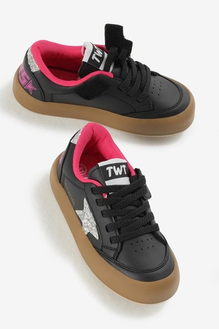 Termo Taban Yıldız Detaylı Bağcıklı Ve Cırtlı Çocuk Unisex Siyah Gümüş Spor Ayakkabı Tbkmn320 Siyah Gümüş