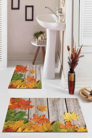 Turuncu Çınar 3d Üç Boyutlu Banyo Klozet Paspas Seti Bs025n11