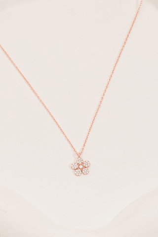Zirkon Taşlı Rose Minimal Papatya Gümüş Kolye