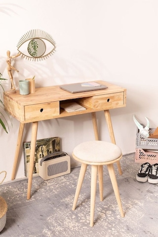 Masif Ahşap Basic Model Natural Çalışma Masası Ceviz
