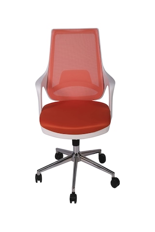 Ofisbazaar Buya Beyaz Fileli Çalışma Koltuğu Ergonomik Şef Ve Toplantı Koltuğu Turuncu Turuncu