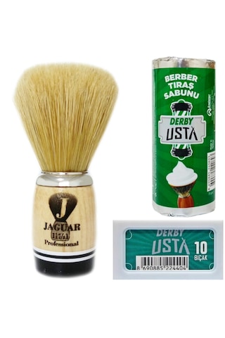 Jaguar 117/11 Ahşap Doğal Kıl Tıraş Fırçası, Tıraş Sabunu Seti