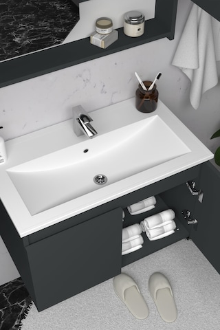 Teta Home Napoli 80 Cm Mdf Banyo Dolabı Seti + Boy Dolabı Antrasit Antrasit
