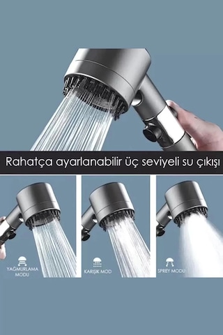 Lux 3 Fonksiyonlu Banyo Duş Başlığı Filtreli Kireç Önleyici Turbo Yüksek Basınçlı M Çok Renkli