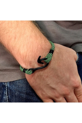 Siyah Metal Kanca Yeşil Paracord Bileklik Bt159 Çok Renkli
