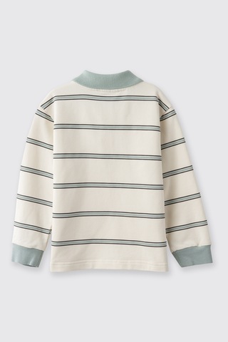 Panço Erkek Bebek Çizgili Yakalı Ekru Sweatshirt Krem