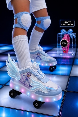 Muggo Wıngs Çocuk Kanat Detaylı Işıklı Patenli Tekerlekli Sneaker Spor Ayakkabı Mavi