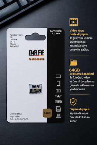 64 Gb Micro Sd Kart U3 A2 4k Ultra Hd Destekli Yüksek Hızlı Hafıza Kartı Güvenlik Kamerası & Araç Kamerası Uyumlu