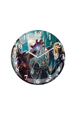 Yenilmezler The Avengers Sessiz Bombeli Gerçek Cam Duvar Saati Çok Renkli