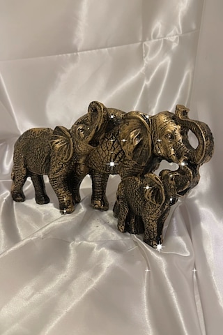 Fil Biblo Polyester 3 Li Sıralı Fil Ailesi Heykel Şık Tasarım Güç Yukarı Bakan Hortum El İşi