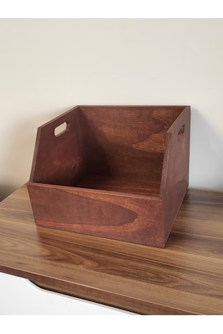 Ahşap Lp Plak Sandığı - Organizer Kutu Kestane Rengi - Wooden Lp Record Box Koyu Kırmızı