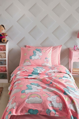 Enlora Home Baskılı Pike Takımı Tek Kişilik Unicornio Pembe