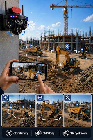 Mpıa Umeko 4 Kameralı 7 Lensli Wifi Kamera 3 Ptz 10x Optik Zoom Ip66 Gece Görüş