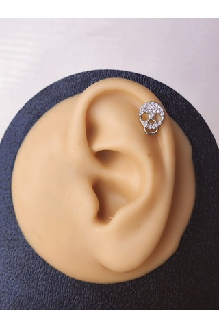 Kuru Kafa İskelet Skull Silver Modeltragus Helix Piercing Ear Cuff Kıkırdak Çelik Küpe