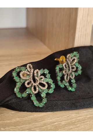 925 Ayar Gümüş Zümrüt Elmas Küpe 279 Gümüş