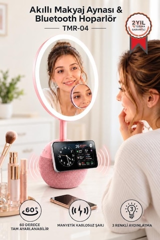 Özel Üretim Bluetooth Hoparlör Led Işıklı Makyaj Aynalı Trm04 Rose Gold Ev Modern Genç Odası