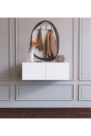 Duvara Monte Beyaz %100 Mdf Fonksiyonel Modern 2 Kapaklı Dresuar Beyaz