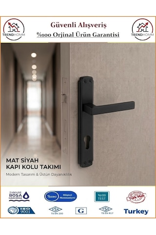 Trendhomm Lama Aynalı - Mat Siyah - Yale Dış Çelik Kapı Kolu