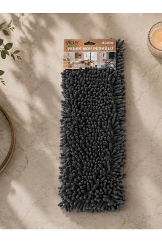 Yedek Mop Püskülü 40 Cm Şönil Mikrofiber Mop Başlığı Ultra Emici Yıkanabilir Bez Vıchy-7035