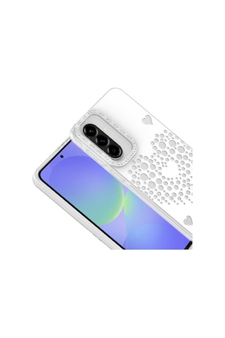 Maks Technology Samsung Galaxy Uyumlu A37 Kılıf Damla Taşlı Mkst Rivas Sert Pc Kapak - Beyaz