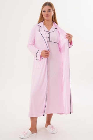 Mecit Pijama Mecit 6334 Pembe Kadın Sabahlıklı Gecelik Takımı Pembe