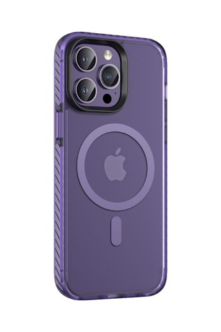 Apple Uyumlu iPhone 14 Pro Max Kılıf Mat Arka Yüzey Wireless Şarj Özellikli Zore Locik Kapak Derin Mor