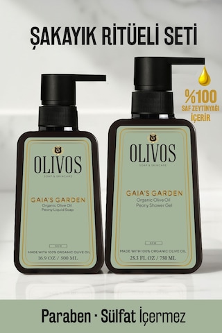 Gaia S Garden Şakayık Bakım Seti Zeytinyağlı Parabensiz Duş Jeli + Sıvı Sabun 1250 Ml
