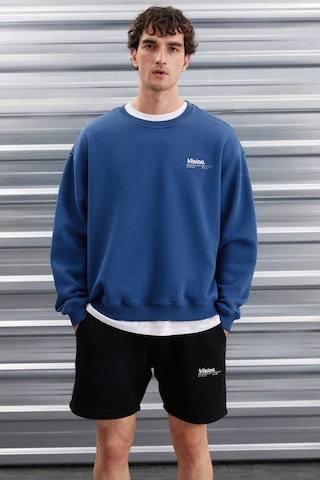 Grımelange Ernest Erkek Yumuşacık Kumaşlı Oversize Fit Yuvarlak Yakalı Baskılı Mavi Sweatshirt